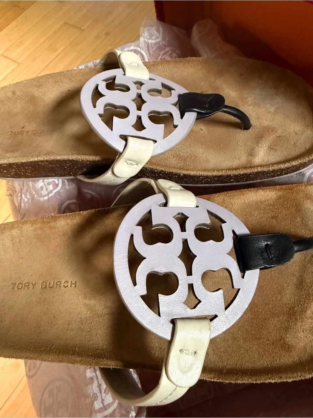 Tory Burch Miller Cloud Leather Cork Sandals Ivory Size 9.5 Style 83402